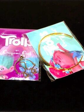 2 New Origami Owl Trolls Gold Message Cuff Bracelet & Silver Twins Clip Charm